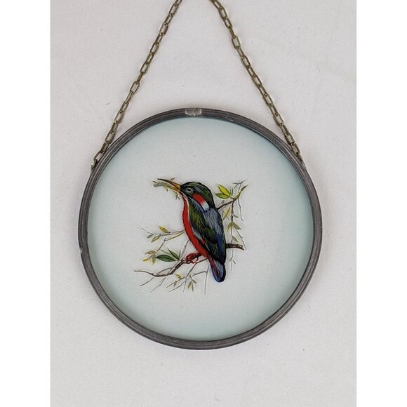 Vintage 1980s Kingfisher Bird Glass Sun Catcher Round Clear Glass Light Catcher - Picture 2 of 8